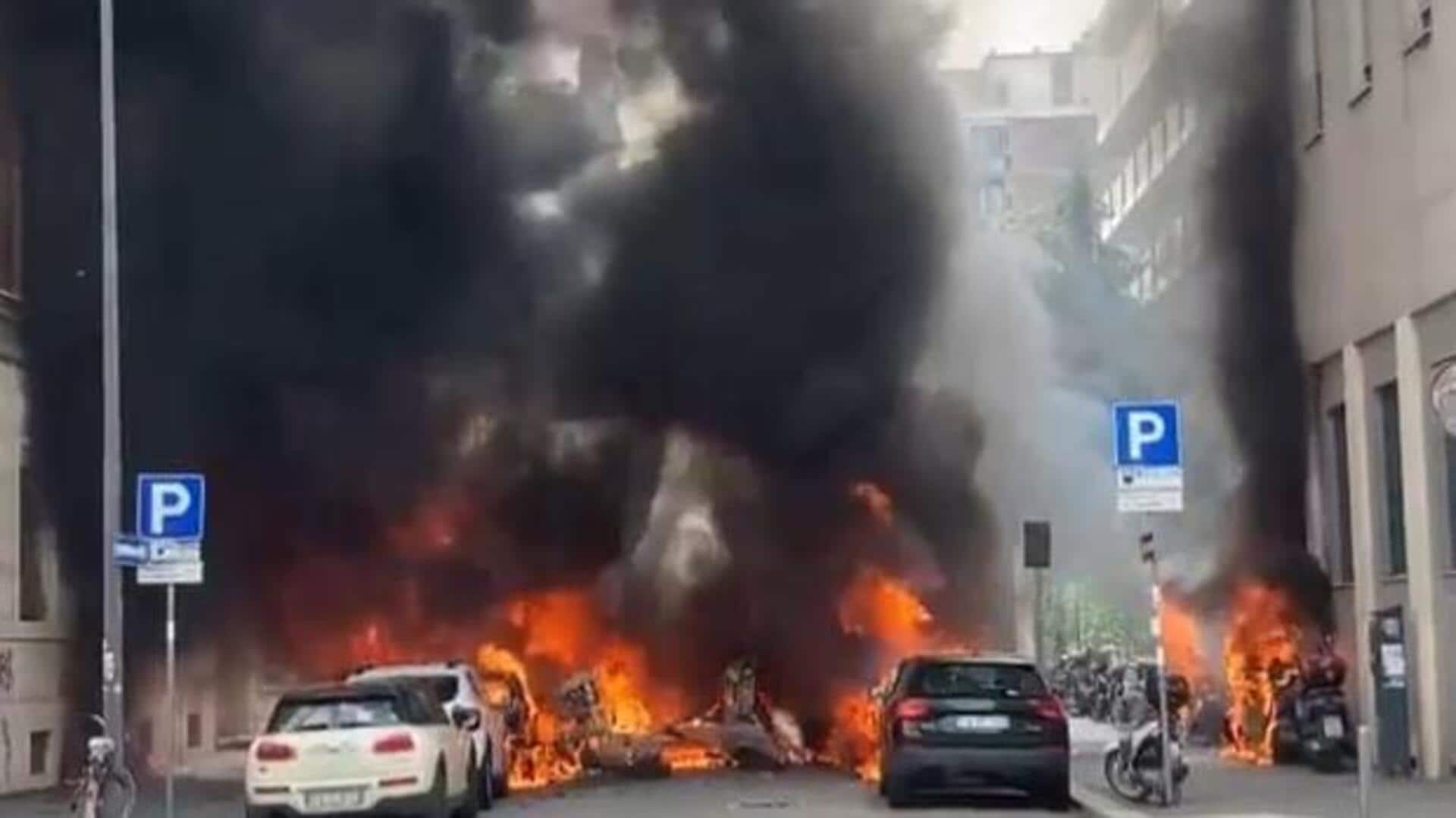 इटली: मिलान में तेज धमाके के बाद कई वाहनों में लगी आग, एक व्यक्ति घायल