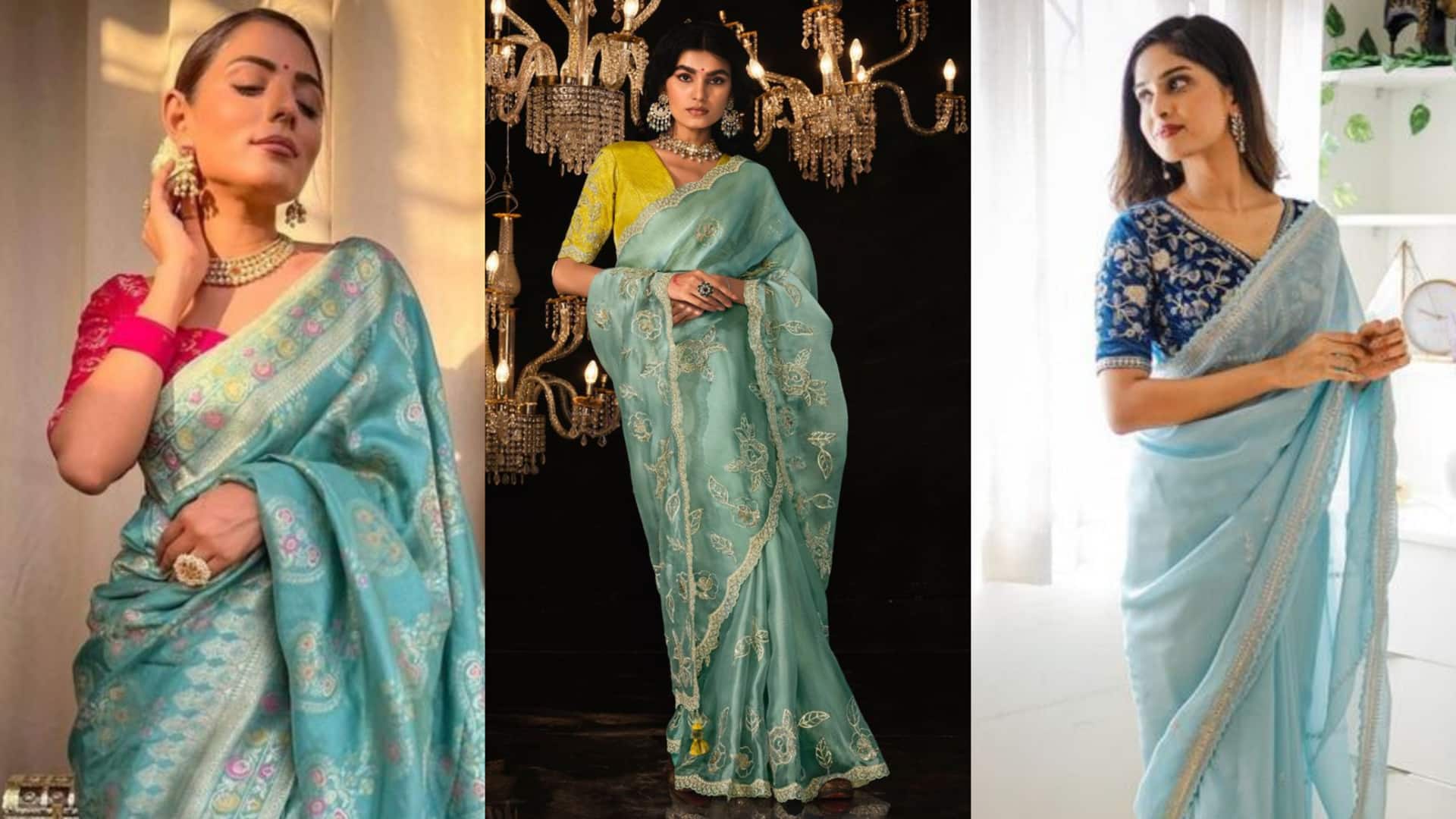 फिरोजी साड़ी के साथ इन 5 रंग के ब्लाउज लगते हैं सबसे अच्छे, आप भी पहनें