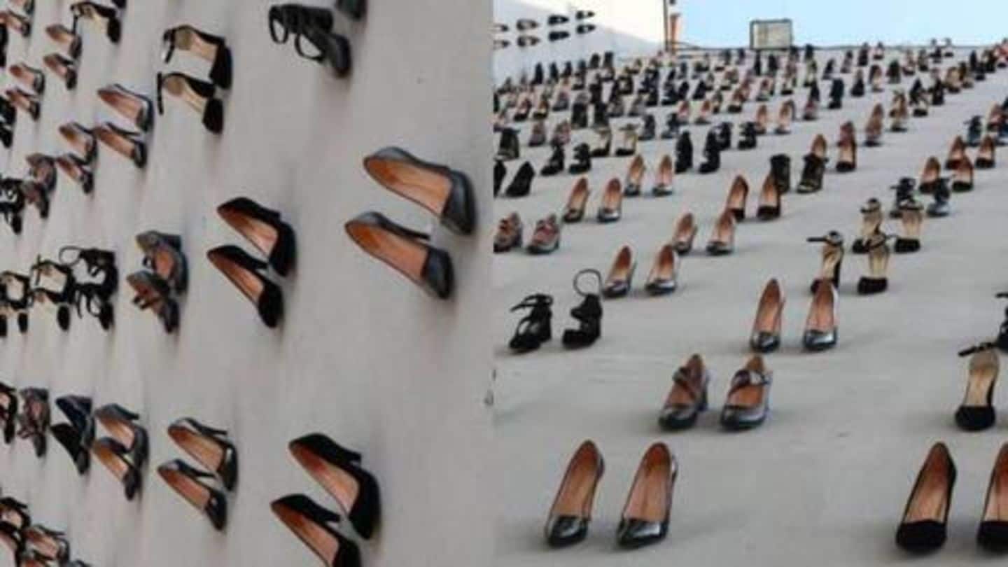 कलाकार ने 440 जोड़ी सैंडलों से सजाई इमारत, वजह जानकर हो जाएँगे हैरान