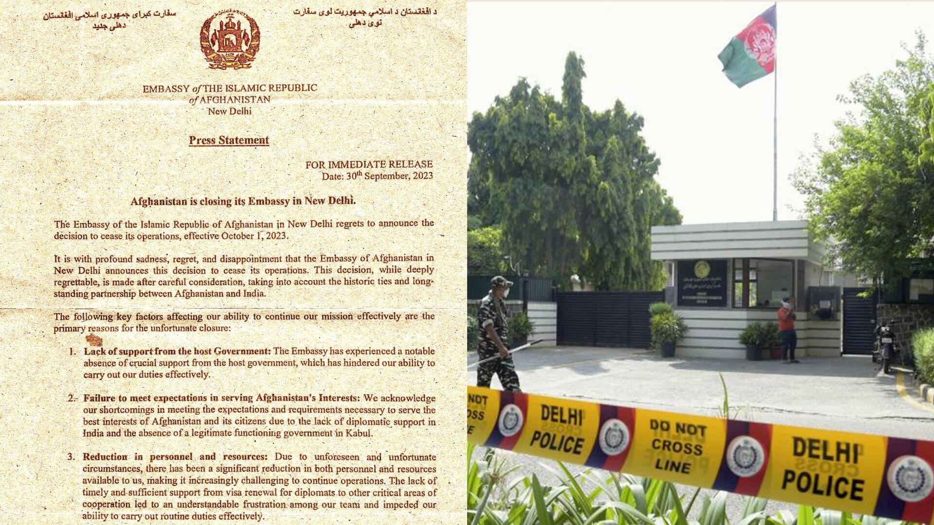 अफगानिस्तान दूतावास ने भारत में बंद किया कामकाज, बताई ये 3 वजहें