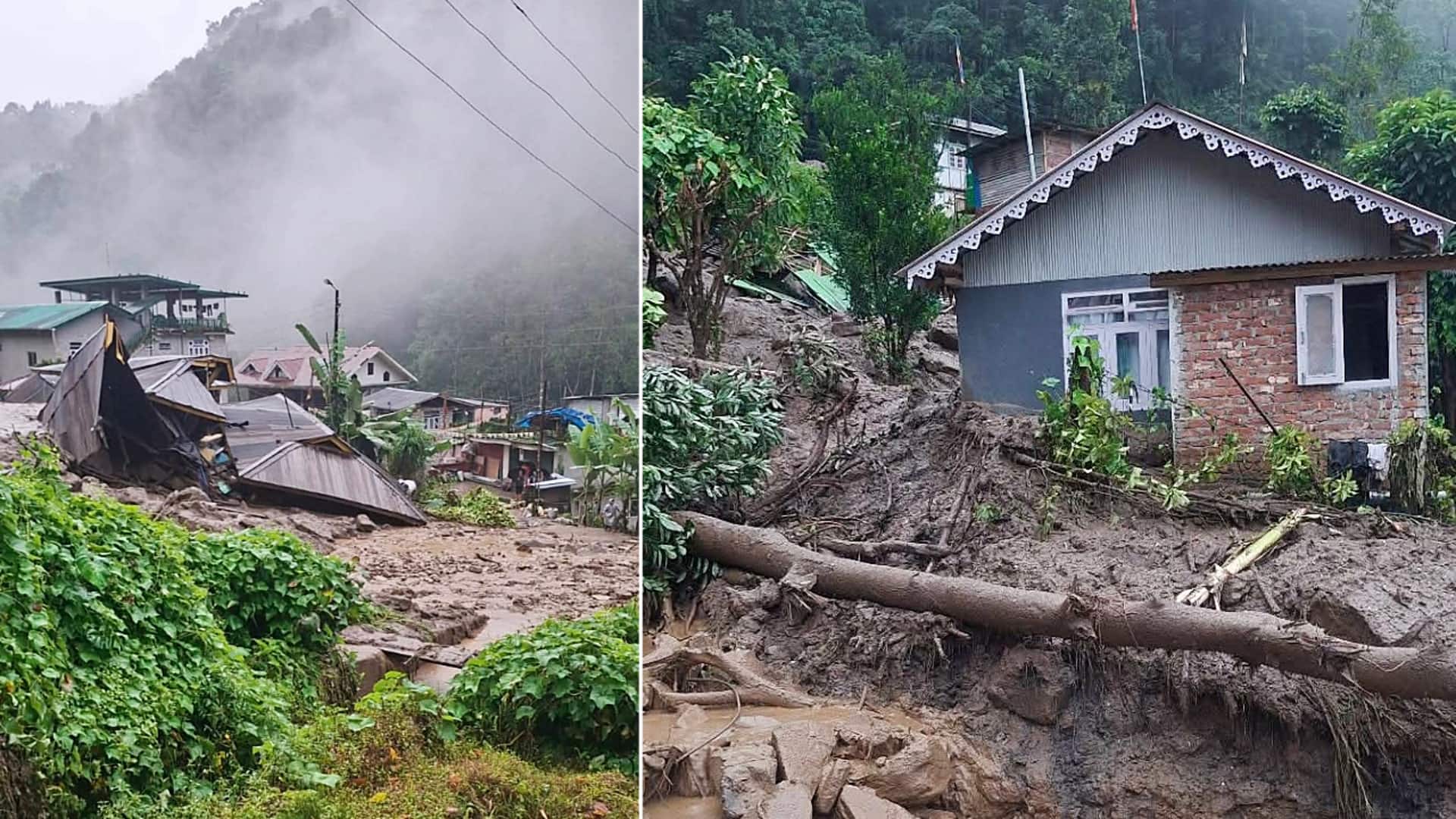 सिक्किम के रिम्बी गांव में भारी बारिश के कारण भूस्खलन, कई घर तबाह