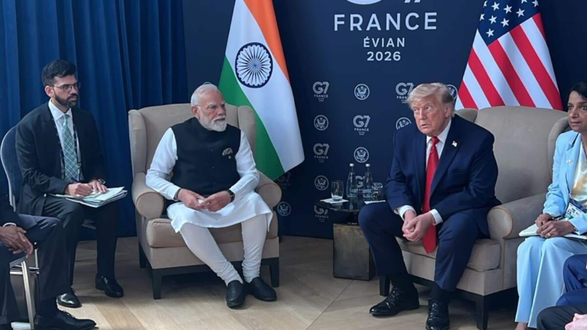 प्रधानमंत्री मोदी ने फ्रांस में की डोनाल्ड ट्रंप से मुलाकात, कहा- भारतीय नाविकों की सुरक्षा सर्वोपरि