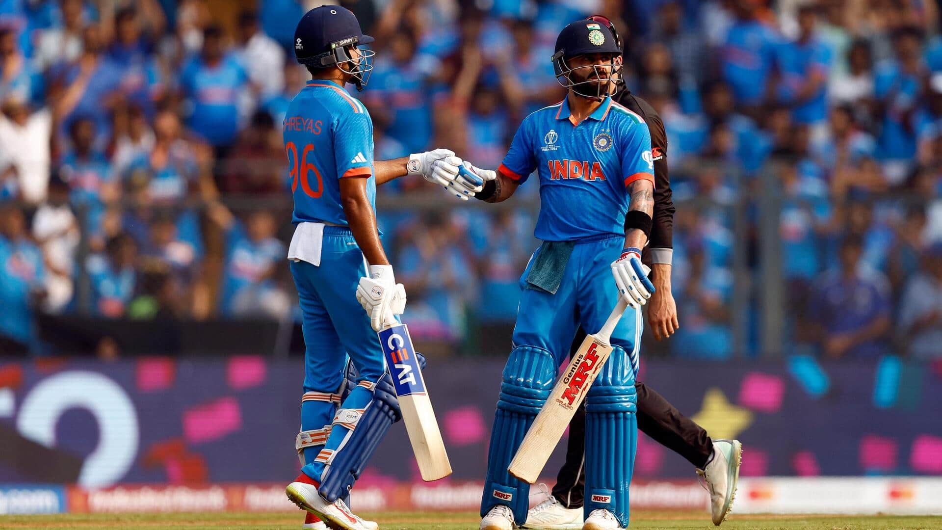 विश्व कप 2023: भारत ने न्यूजीलैंड को दिया 398 रनों का लक्ष्य, कोहली-श्रेयस की शतकीय पारियां 