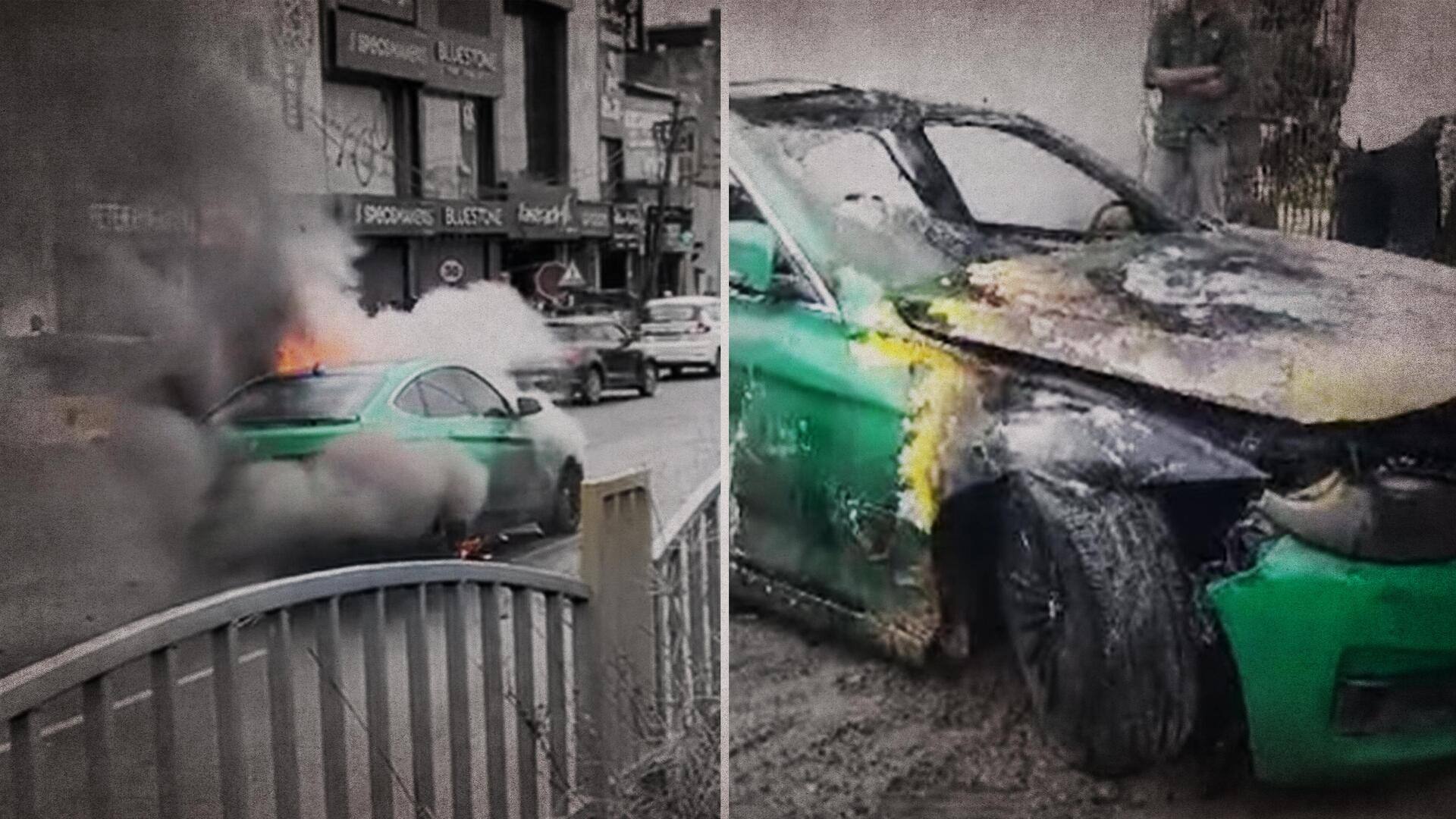 चेन्नई: सड़क पर दौड़ती BMW कार में लगी आग, देखिए वीडियो  