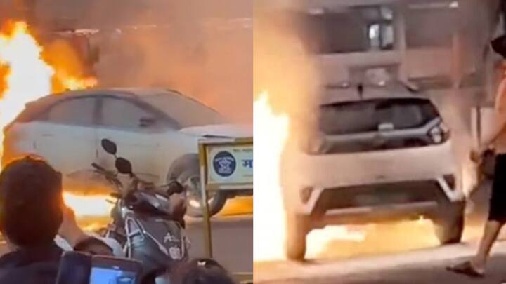 टाटा की इलेक्ट्रिक कार नेक्सन में लगी आग, वीडियो हो रहा वायरल