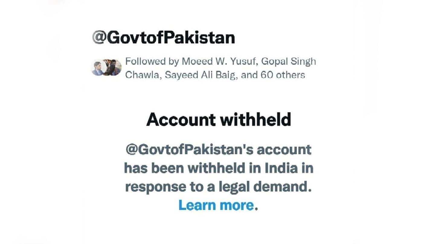 भारत में बैन किया गया पाकिस्तान सरकार का ट्विटर अकाउंट