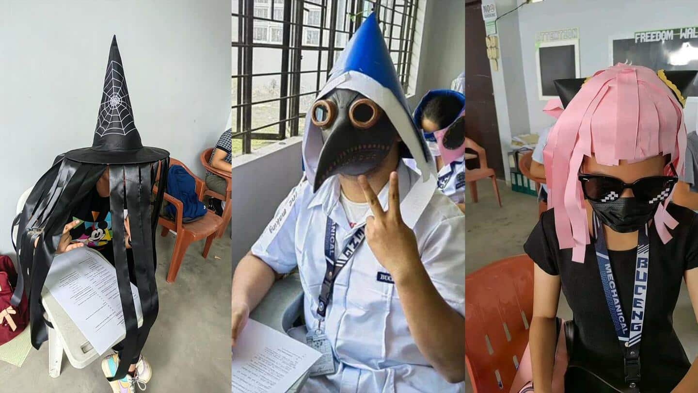 फिलीपींस: परीक्षा में नकल रोकने के लिए छात्रों ने पहनी अनोखी एंटी-चीटिंग हैट, तस्वीरें वायरल