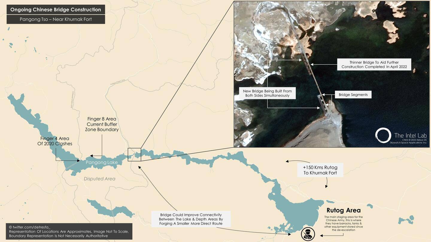 लद्दाख: पैंगोंग झील पर दूसरा पुल बना रहा चीन, पहले से बड़ा और चौड़ा