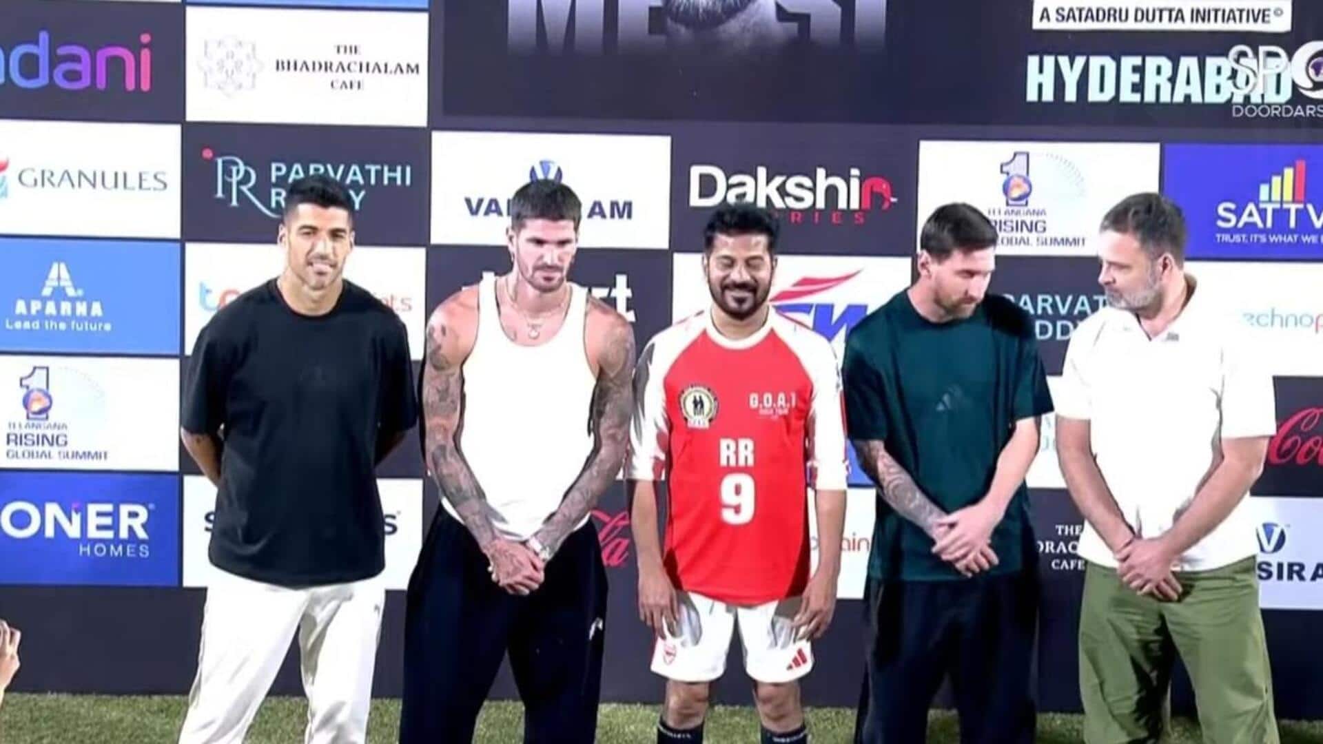 लियोनल मेसी ने हैदराबाद में मुख्यमंत्री रेड्‌डी के साथ खेली फुटबॉल, खिलाड़ियों से की मुलाकात