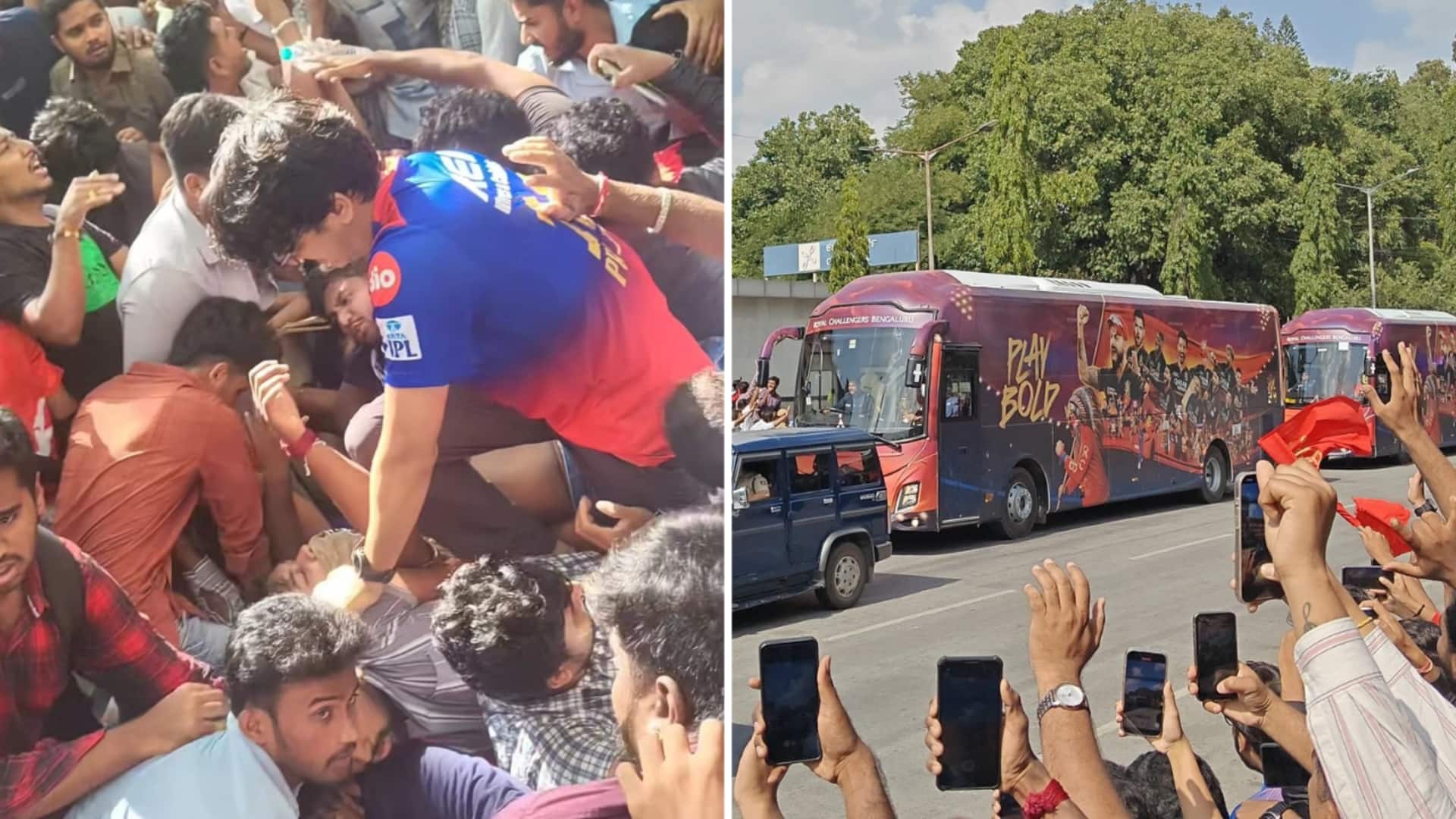 RCB की विक्ट्री परेड के दौरान चिन्नास्वामी स्टेडियम के बाहर भगदड़; 11 की मौत, 33 घायल RCB की विक्ट्री परेड के दौरान चिन्नास्वामी स्टेडियम के बाहर भगदड़; 11 की मौत, 33 घायल