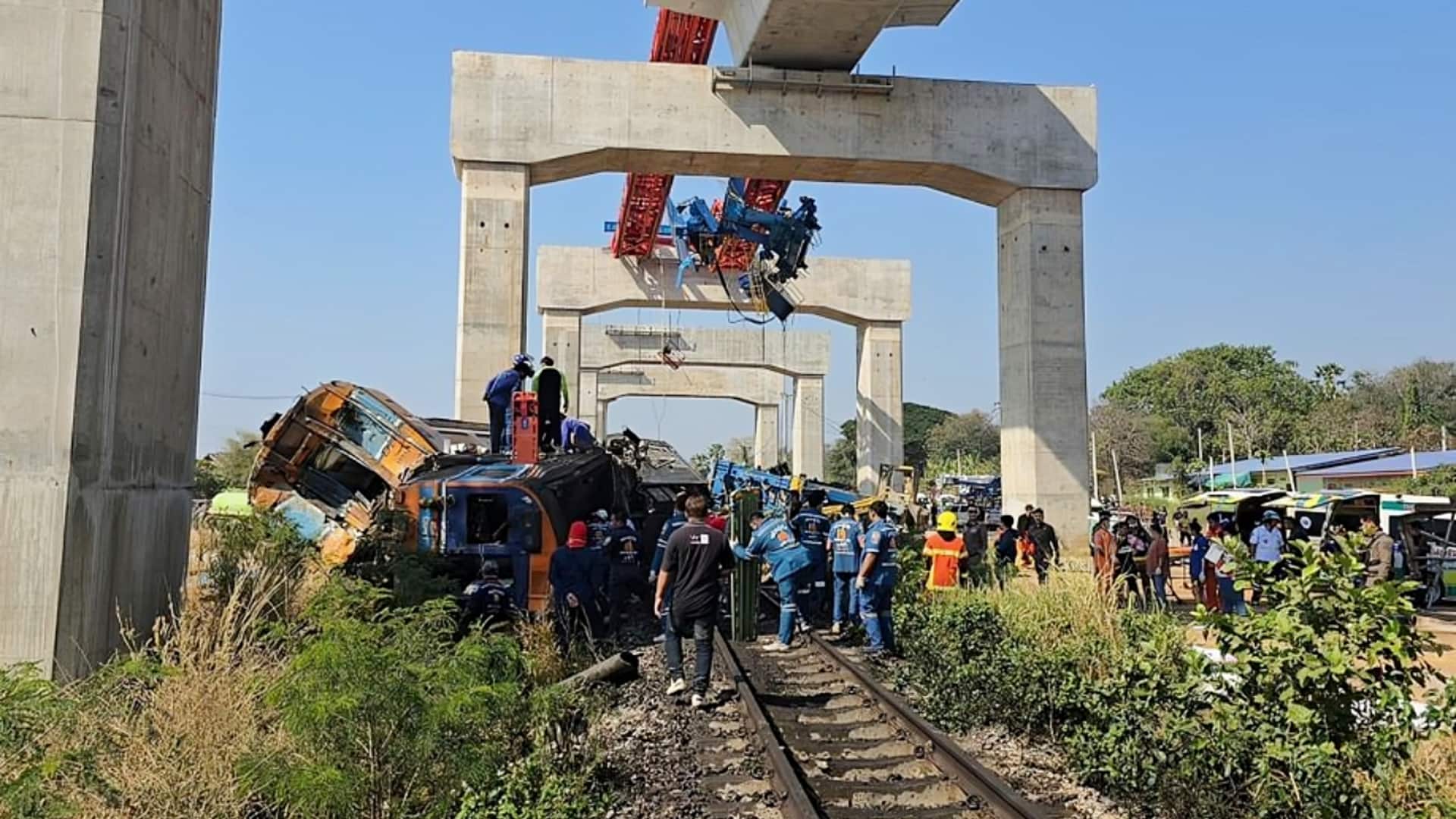 थाईलैंड में निर्माण कार्य के दौरान क्रेन गिरने से पटरी से उतरी ट्रेन, 22 की मौत
