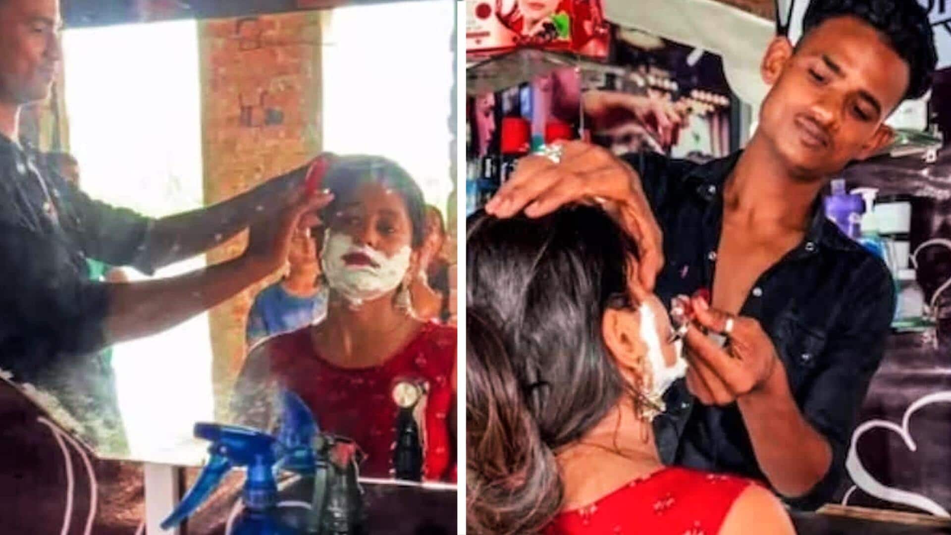 सैलून में शेविंग करवाने पहुंची लड़की, उस्तरे से बनवाई दाढ़ी; देखिए वायरल वीडियो 
