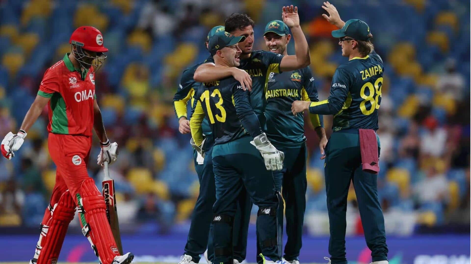 टी-20 विश्व कप 2024: ऑस्ट्रेलिया ने ओमान को 39 रन से हराया, ये बने रिकॉर्ड्स 