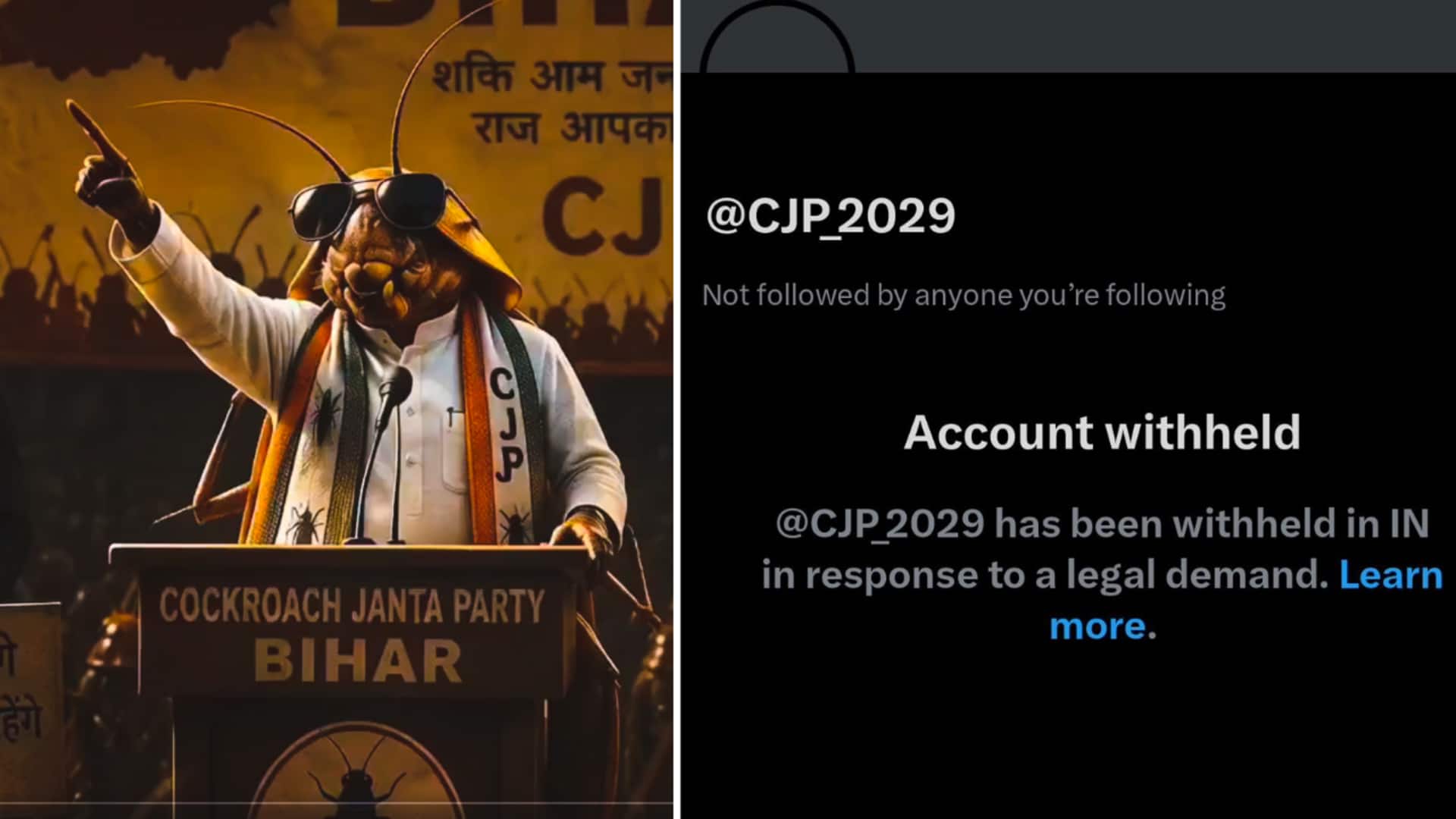 कॉकरोच जनता पार्टी का एक्स अकाउंट प्रतिबंधित, भाजपा को पछाड़ने के बाद इंस्टाग्राम अकाउंट पर साइबर-हमला