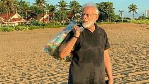 PM Modi promotes plogging; picks garbage at Mamallapuram beach PM Modi promotes plogging; picks garbage at Mamallapuram beach