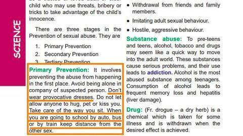 Preventing sexual abuse is girl's responsibility, teaches Class-8 textbook Preventing sexual abuse is girl's responsibility, teaches Class-8 textbook
