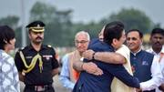 Modi greets Abe with signature bear hug in Ahmedabad