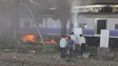 Mumbai local catches fire at Dadar station, no casualties reported Mumbai local catches fire at Dadar station, no casualties reported