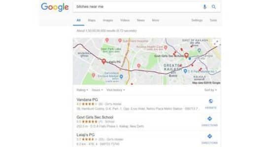 Bitches near me's Google search shows women's hostels