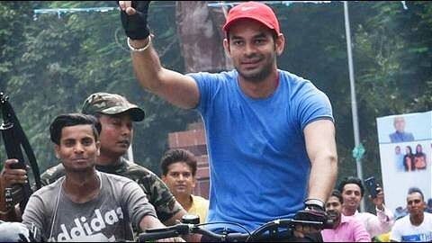 Bihar: Tej Pratap's fall from bicycle in rally goes viral Bihar: Tej Pratap's fall from bicycle in rally goes viral