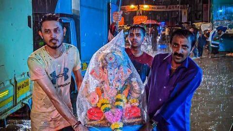 Downpour dampened Ganpati celebrations, pandals asked to switch-off electric supply Downpour dampened Ganpati celebrations, pandals asked to switch-off electric supply
