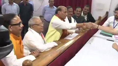 Rajnath files nomination from Lucknow, Congress yet to announce candidate Rajnath files nomination from Lucknow, Congress yet to announce candidate