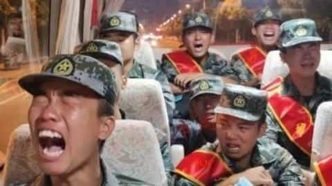 Chinese soldiers seen crying on way to Indian border Chinese soldiers seen crying on way to Indian border
