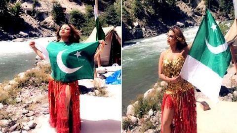 Rakhi Sawant drapes Pakistan's flag, creates uproar on social media Rakhi Sawant drapes Pakistan's flag, creates uproar on social media