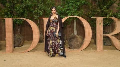 Deepika's Dior strapless maxi had African prints, sweetheart neckline Deepika's Dior strapless maxi had African prints, sweetheart neckline