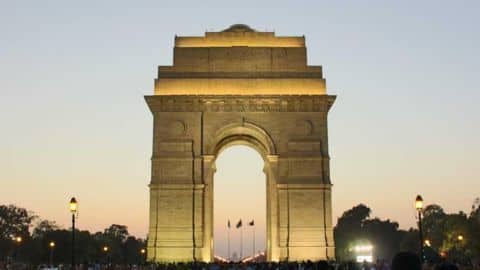 Delhi rains cause road outside India Gate to cave Delhi rains cause road outside India Gate to cave