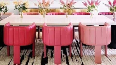 Dining table chairs are custom dyed with shades of pink Dining table chairs are custom dyed with shades of pink