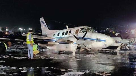 Chartered plane makes belly-landing at Mumbai Airport, all passengers safe Chartered plane makes belly-landing at Mumbai Airport, all passengers safe