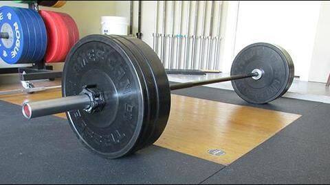 Barbell and plates, and a bench Barbell and plates, and a bench