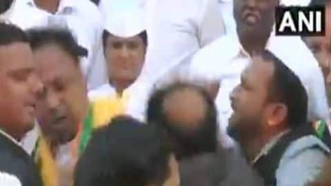 Watch: 2 MP Congress leaders fight at Republic Day event Watch: 2 MP Congress leaders fight at Republic Day event