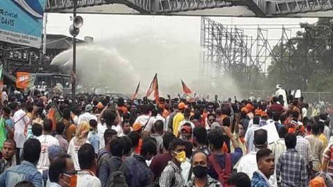 BJP workers marching to West Bengal secretariat clash with police BJP workers marching to West Bengal secretariat clash with police