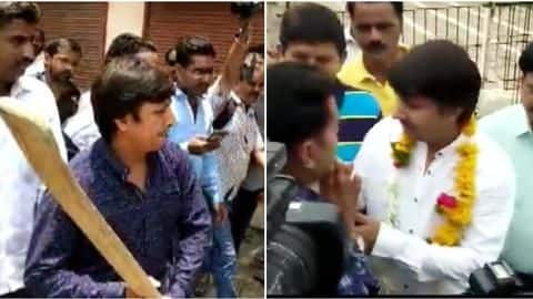 After thrashing official with bat, BJP MLA garlanded upon bail After thrashing official with bat, BJP MLA garlanded upon bail