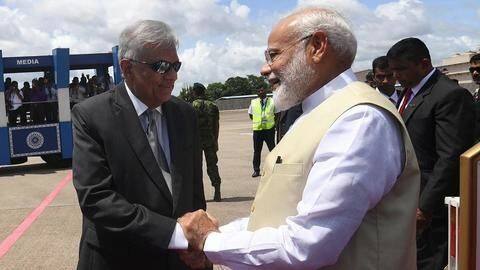 PM Modi received by Sri Lankan counterpart Ranil Wickremesinghe PM Modi received by Sri Lankan counterpart Ranil Wickremesinghe
