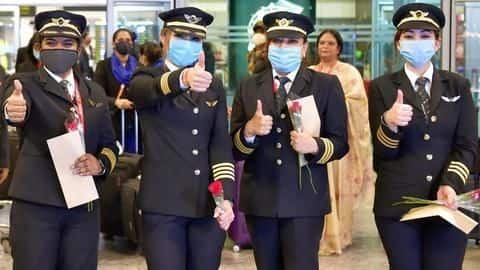 #CreatingHistory: Air India's all-woman crew flight lands in Bengaluru #CreatingHistory: Air India's all-woman crew flight lands in Bengaluru