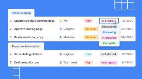 Tables usable in wide-ranging applications integrated with Google Workspace products