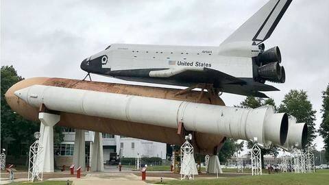 Mock Space Shuttle Pathfinder lowered for restoration after 30 years Mock Space Shuttle Pathfinder lowered for restoration after 30 years