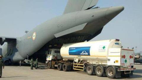 Two containers for carrying oxygen being brought from Dubai Two containers for carrying oxygen being brought from Dubai
