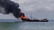 Video: Somalia-bound ship, carrying rice, catches fire at Gujarat jetty