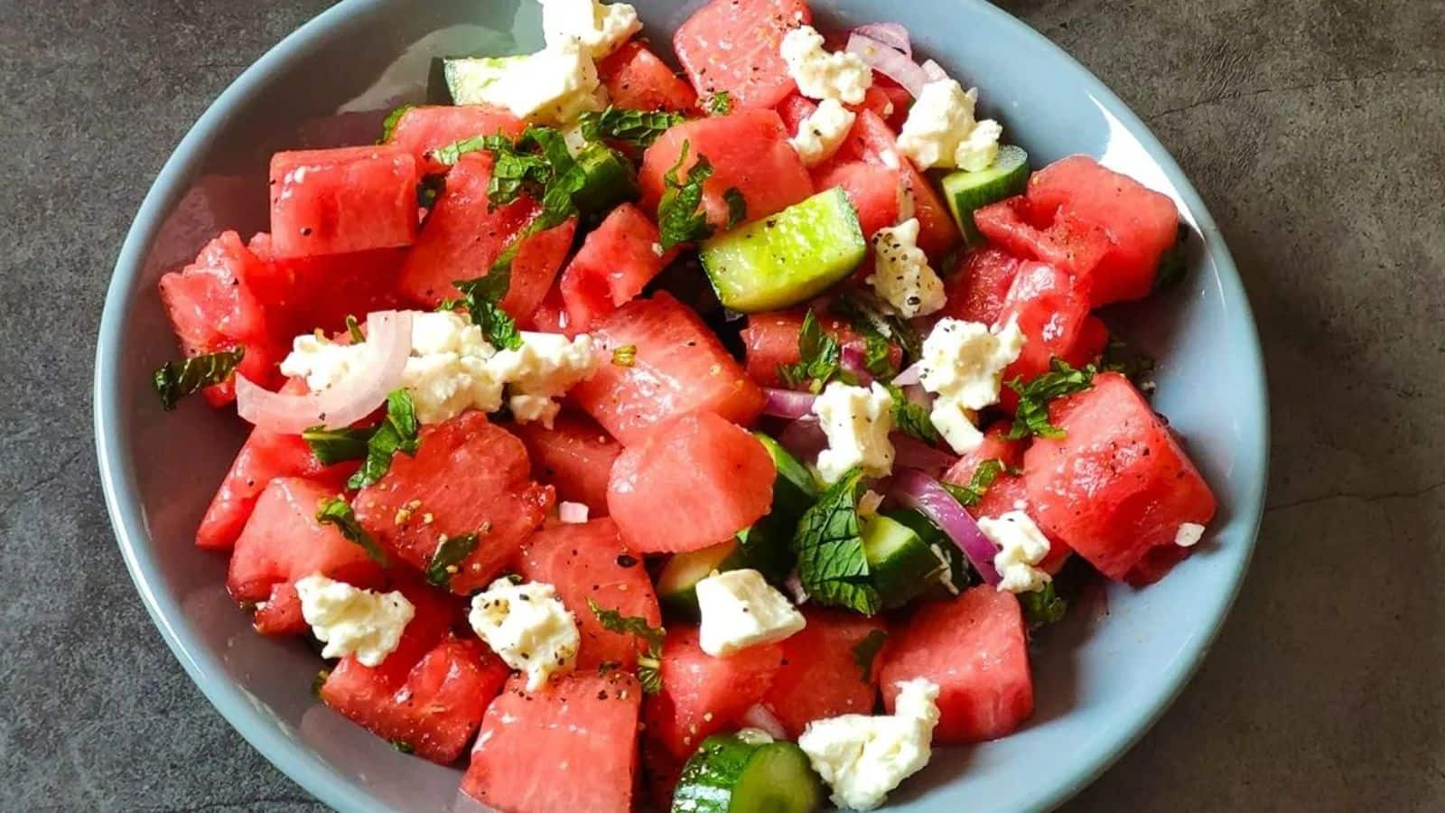 Health freaks will love this Greek watermelon salad recipe