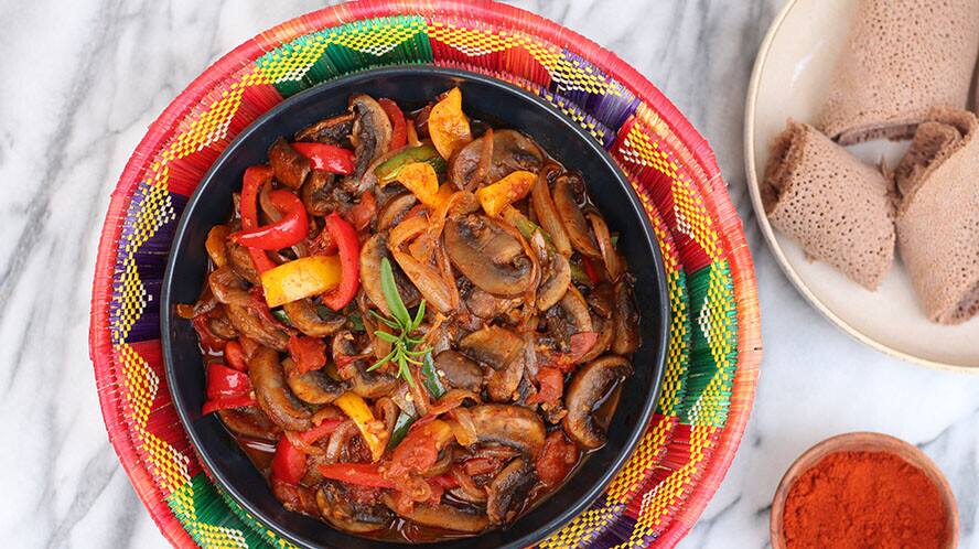 Make Ethiopian vegan mushroom tibs at home with this recipe