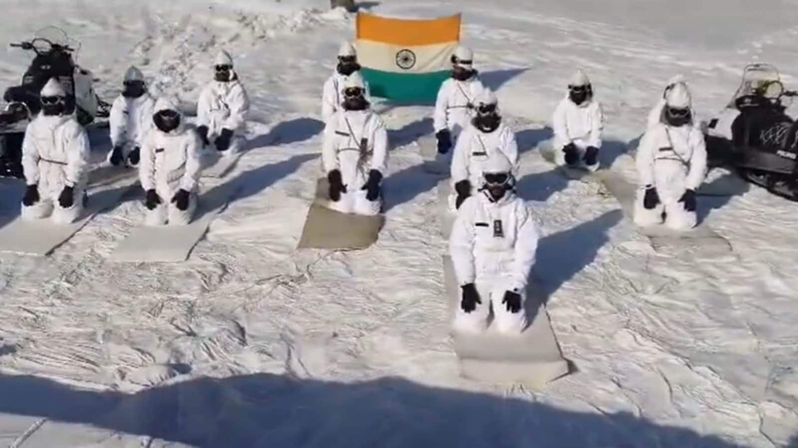 Indian Army personnel mark International Yoga Day on mountains, warships