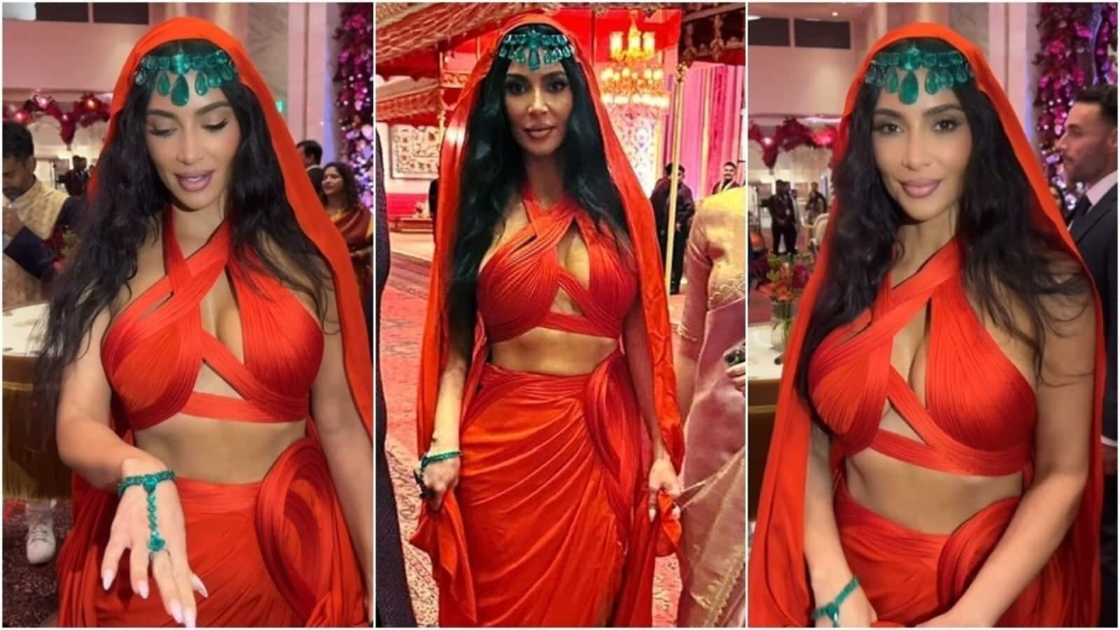 Kim Kardashian dazzles in emeralds at Anant-Radhika's 'Shubh Aashirwad' ceremony