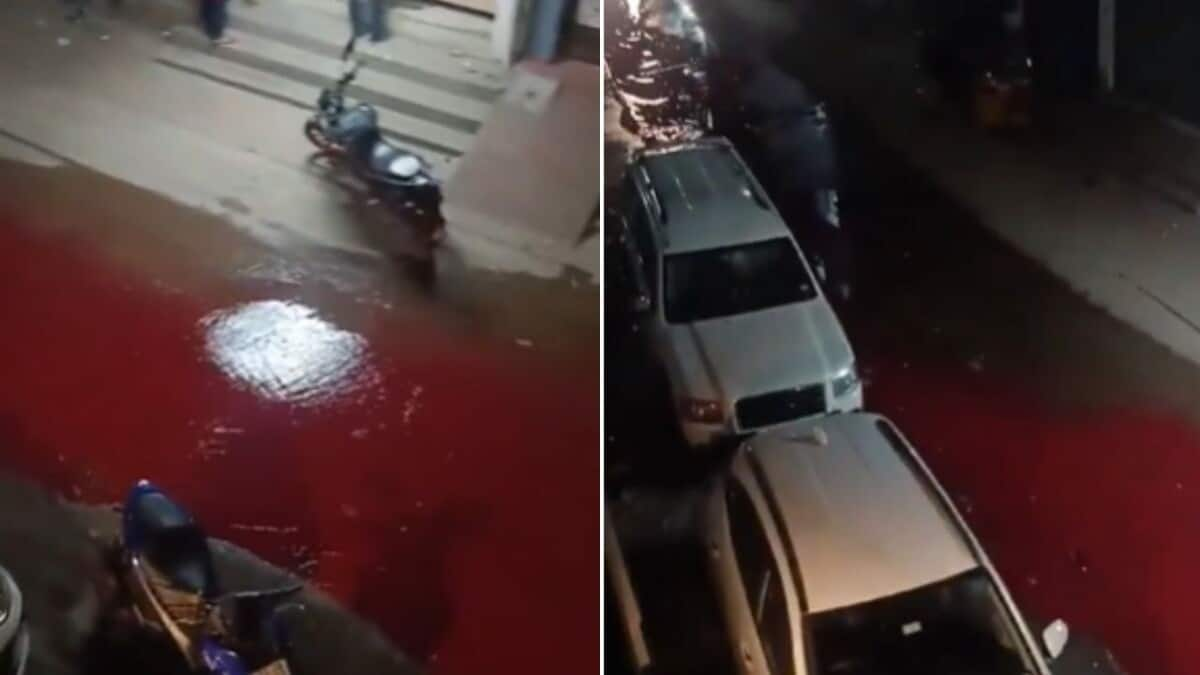 Hyderabad streets flooded with blood-like red liquid, residents panic