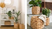 Want to give your foyer stylish spin? Try grass baskets