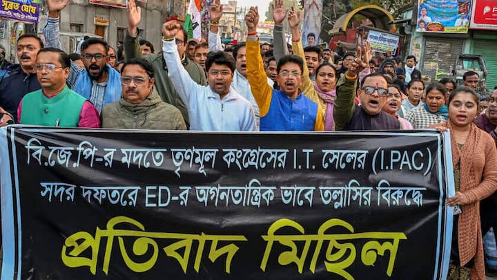 TMC MPs protest outside Shah's office; Moitra, O'Brien dragged away 