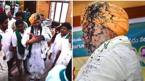 Bengaluru: Black ink thrown at farmer leader Rakesh Tikait Bengaluru: Black ink thrown at farmer leader Rakesh Tikait